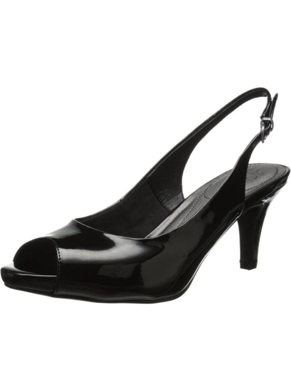 Life Stride SZ 10 Black Patent Leather Slingback Heels Dressy Office Party Close